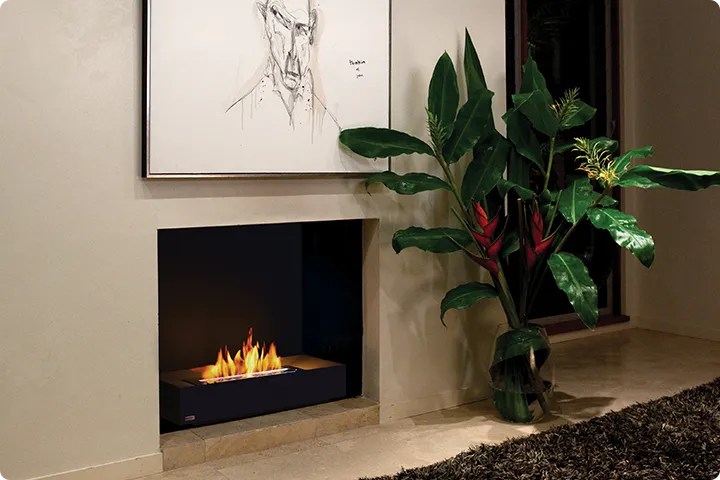 Wall mounted bioethanol fireplaces placed on the wall in modern interior