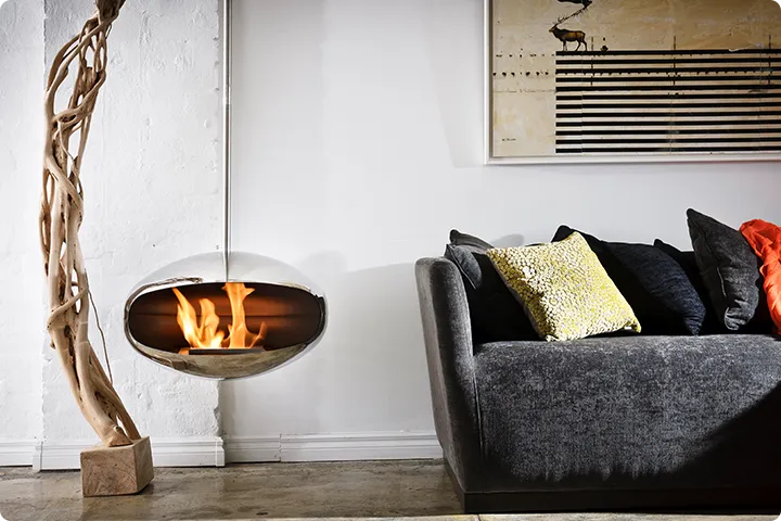 Wall mounted bioethanol fireplaces placed on the wall in modern interior