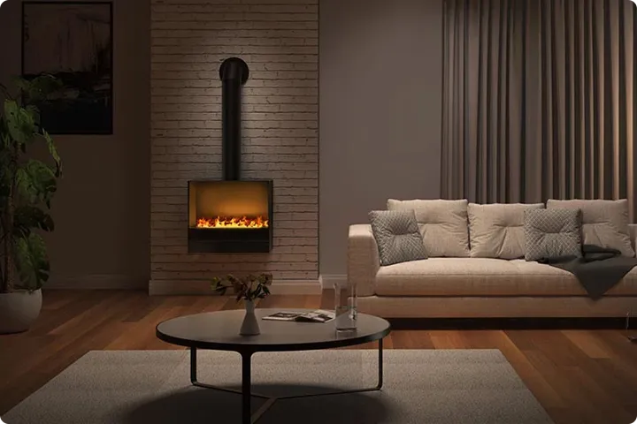 Chimenea de vapor de agua de pared con efecto de llama
