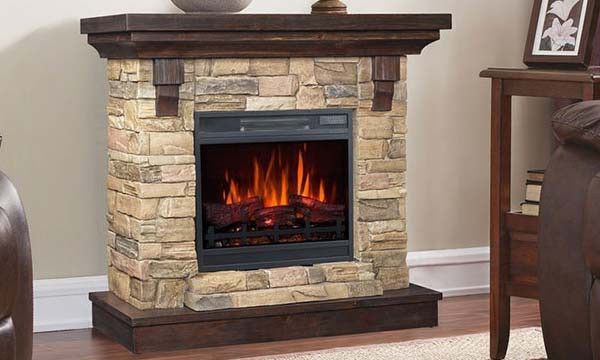 Fireplace mantel with an electric fireplace insert