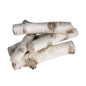Conjunto de 5 troncos de cerámica imatando la madera de abedul, en color blanco con betas marrones