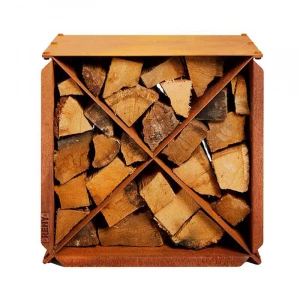 Módulo de almacenamiento de madera BloX fabricado en acero oxidado
