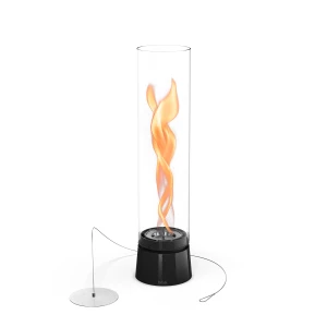SPIN Air 1200 de Höfats, chimenea de bioetanol de sobremesa negra con diseño cilíndrico y llama giratoria decorativa.