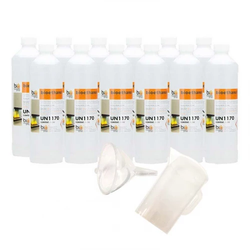 Kit de 12 litros de etanol, jarra y embudo. Kit no sólo para principiantes. El embudo y jarra hacen que rellenar el quemador sea más fácil y seguro.