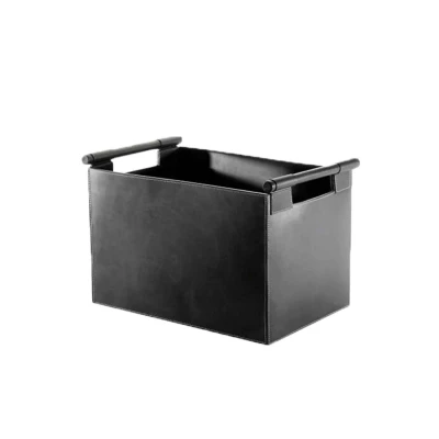 Cubo para leña cuadrado de cuero - Negro | Accesorios Cubo para leña cuadrado de cuero negro