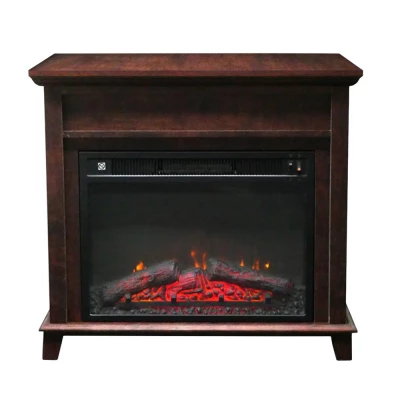 Chimenea eléctrica marrón independiente en muebles de chimenea romántica Mueble de chimenea negro con inserto eléctrico