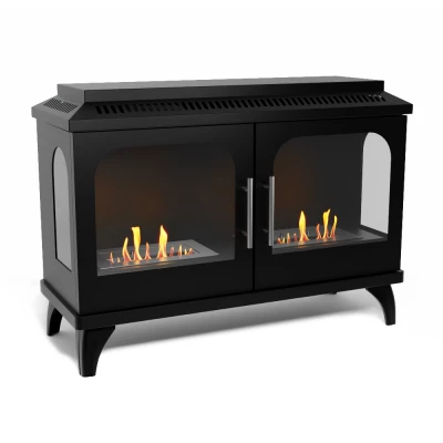 Chimenea de bioetanol con aspecto de estufa de hierro tradicional, con dos puertas Atlanta Double - Estufa de Bioetanol de ScandiFlames