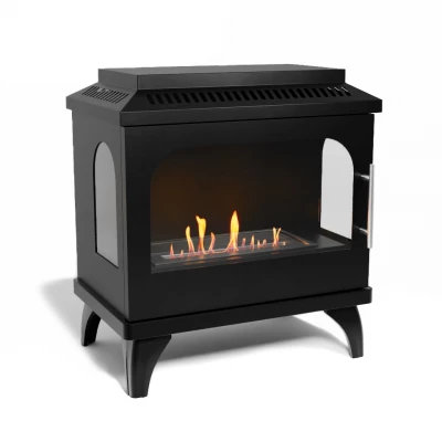 Chimenea de bioetanol con aspecto de estufa de hierro tradicional Atlanta Single de ScandiFlames - Estufa de bioetanol negra