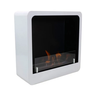 Chimenea bio cuadrada blanca para pared con bordes redondos Chimenea cuadrada blanca para la pared