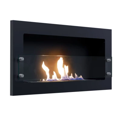 Chimenea Texas en color negro. Chimenea rectangular colgada en pared con cristal de seguridad Texas Negra - Chimenea de Bioetanol Empotrada de ScandiFlames