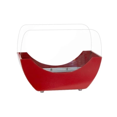 Biohogar rojo en forma de cuna para mesa con quemador de 1 litro. Chimenea de bioetanol curva en rojo de ScandiFlames, modelo de sobremesa