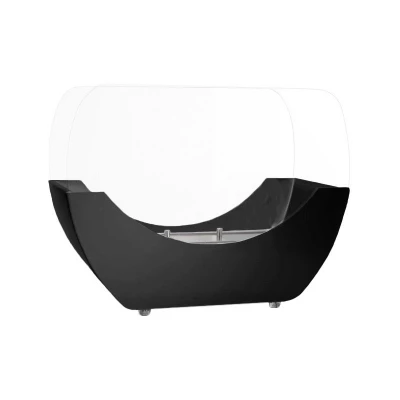 Hogar de bioetanolnegro en forma de cuna con quemador de 1 litro. Chimenea de bioetanol pequeña y curva en negro ScandiFlames