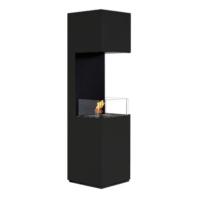 Gran chimenea bio de gran apertura con cristal en tres lados. Chimenea abierta de bioetanol negra de ScandiFlames