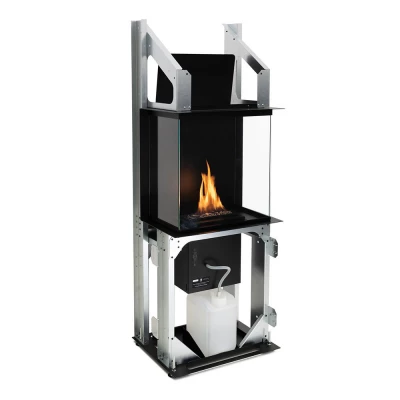 Chimenea Rock Core de Planika con quemador automático. Cerrada en cristal y con opción a elegir paneles de revestimiento Chimenea Rock Core de Planika con quemador automático. Cerrada en cristal y con opción a elegir paneles de revestimiento