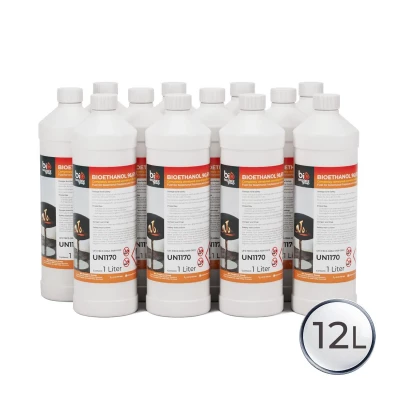 12 botellas de 1 litro de bioetanol para su hogar. 12 botellas de 1 litro de bioetanol. Totalmente aproBado y certificado. Hecho en Alemania.