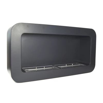 Biohogar curvado de forma rectangular para pared color negro. Biohogar de etanol en color negro de precioso diseño para montar en pared. Duración de combustión: 6 horas.