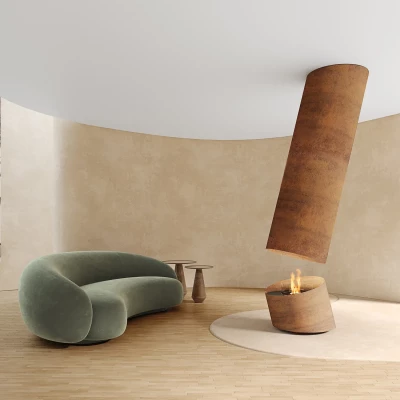 Contour 13 - Óxido Corten | Biochimenea de Techo | Compra Aquí Chimenea de bioetanol Contour 13 - Óxido Corten montada en techo