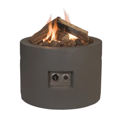 Mesa en para ma redonda Mesa redonda en Antracita - Chimenea de gas con diseño sencillo. Exterior, Patio, Jardín.