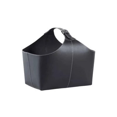 Cubo de cuero para leña con cierre | Accesorios de chimenea Cubo de cuero para leña con cierre en color negro