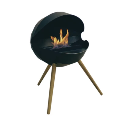 Chimenea de bioetanol independiente Nordlys Denmark Eclipse Floor Chimenea de bioetanol circular independiente con tres patas de madera de roble