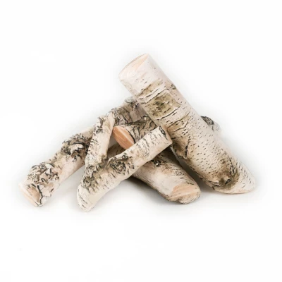 5 troncos en madera blanca con betas en marrón. Hechos de cerámica Set de decoración blanco - 5 unidades de ScandiFlames