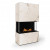 Chimenea Stone de Planika con acabado en estilo mármol en blanco o negro. La chimenea está cerrada con vidrio templado.