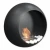 Chimenea redonda con un diámetro de 60 cm. Acabado en acero negro y forma curvada hacia el frontal