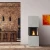 Chimenea Rock Kreta de Planika con acabado en Dekton. La chimenea está cerrada con vidrio templado.