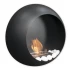 Chimenea redonda con un diámetro de 60 cm. Acabado en acero negro y forma curvada hacia el frontal