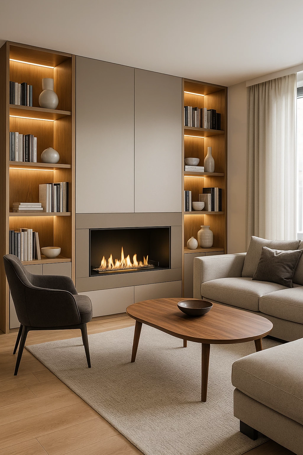 Mueble de salon con chimenea de bioetanol